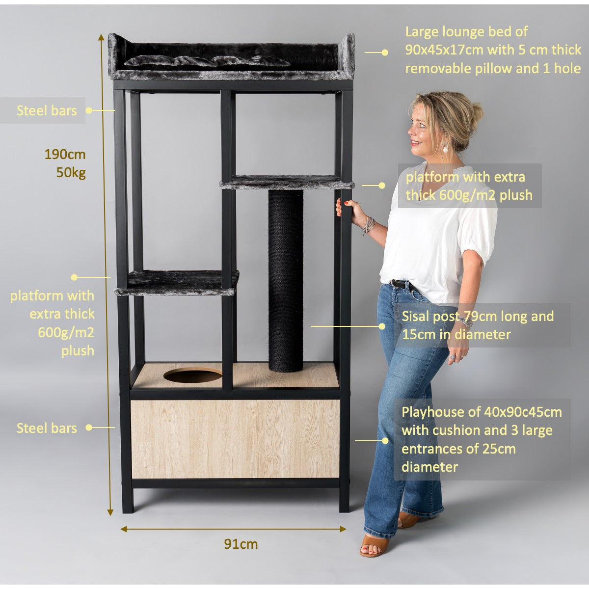 Cat Tree for Large Cats Design Cat Furniture Elite (Blackline Dark Grey